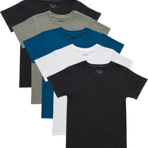 Hanes Boys' Originals Crewneck Undershirts Pack, Stretch Cotton, Black & Assorted, 5-Pack